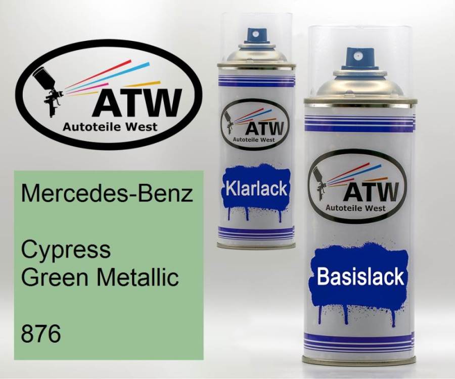 Mercedes-Benz, Cypress Green Metallic, 876: 400ml Sprühdose + 400ml Klarlack - Set, von ATW Autoteile West.